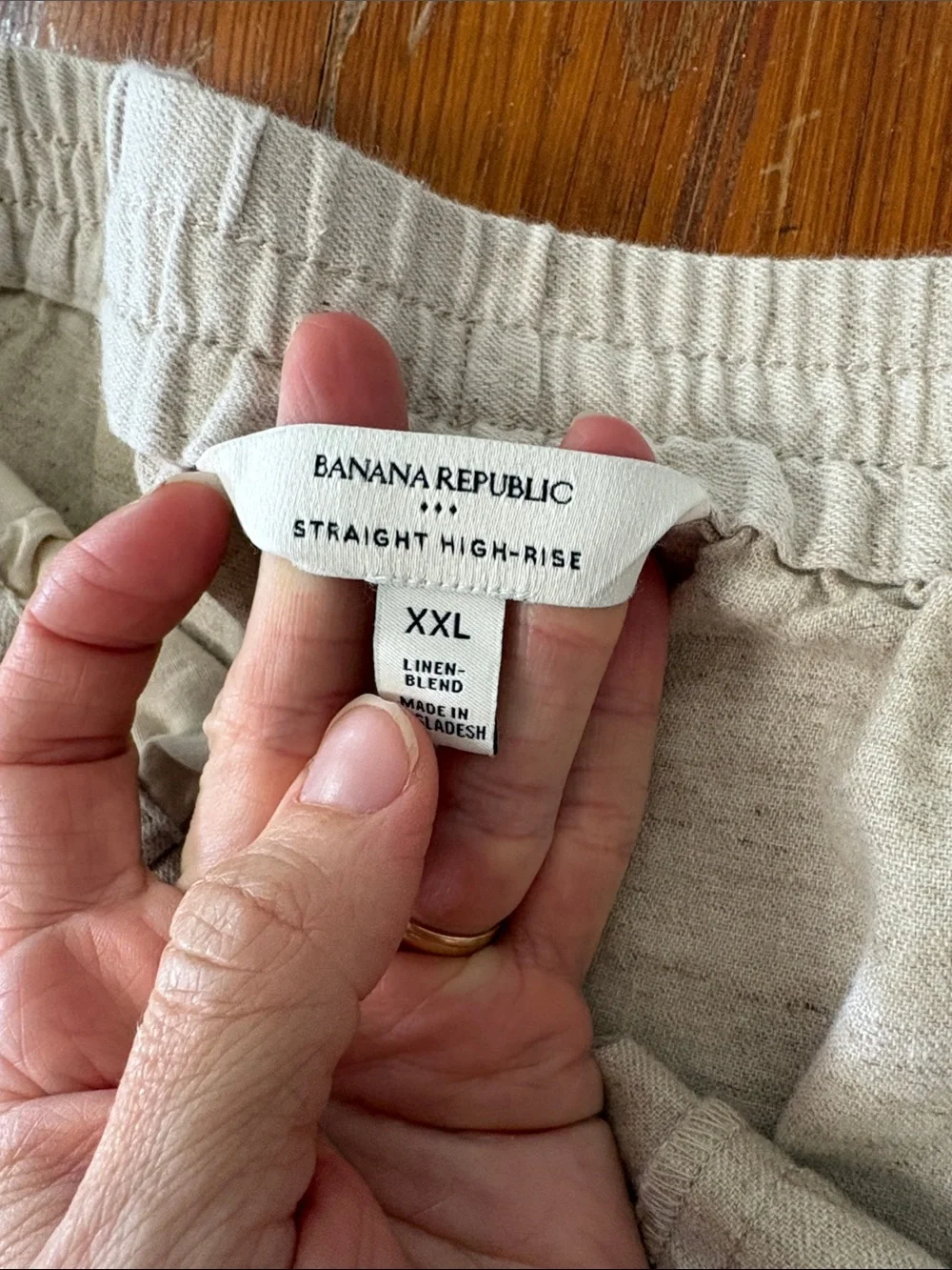 Banana Republic Light Tan Drawstring Linen-Blend Pants Straight High-Rise XXL